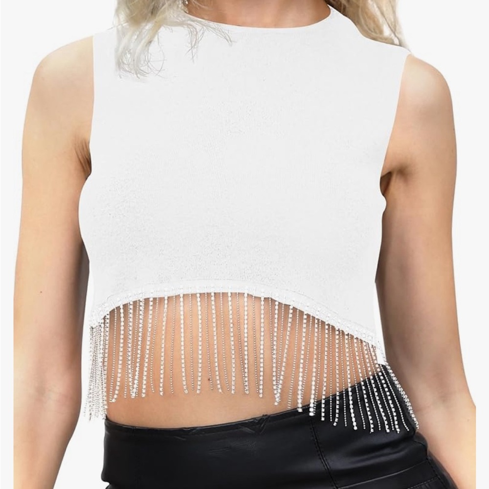 White sparkly rhinestone crop top